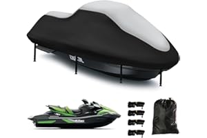 DOCEPERT Jet Ski Cover 3 Seater,Upgraded 420D Heavy Duty Waterproof Waverunner Cover,2 Air Vent Marine Grade UV Resistant for Seadoo,Kawasaki,Waverunner Polaris from 116" to 125"(Silver Black)