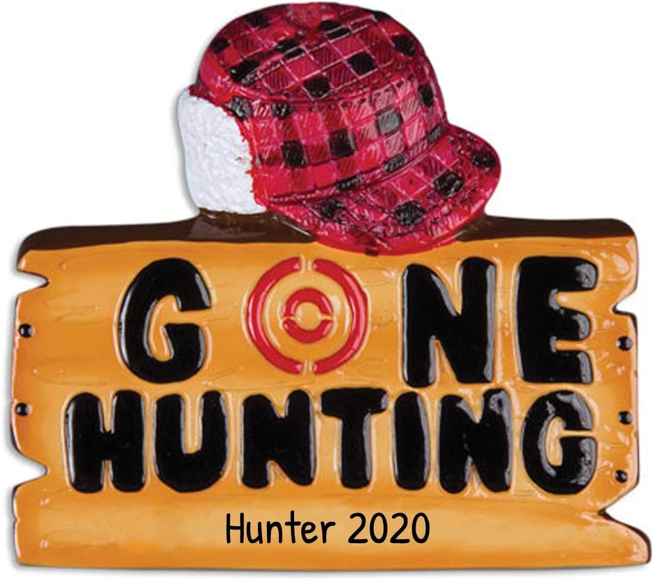 Personalized Gone Hunting Christmas Tree Ornament 2021 - Wood Sign Red Hat Target Hunts Gun Trapper Hobby Stalker Woodsman Game Shooting Sport Profession Year - Free Customization