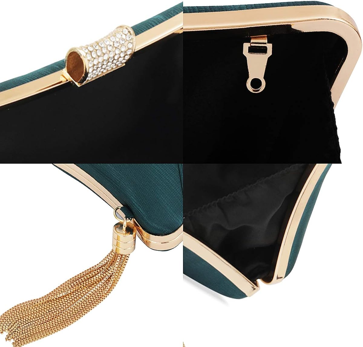 zebrum Womens Evening Clutch Bag, Handbag,Wedding Bag,Ladies Party Clutch Purse,Great Gift Choice(Big Dark Green-Elegant Tassel) - Image 5