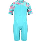 TFJH E Girls Short Sleeve Swimsuits UV 50+ Rash Guard Sunsuits One Piece Bathing Suits 3-12Y