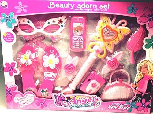 Angel Beautiful Girls Pink Accessories w/ Slippers, Cell Phone, Hair Baret, Purse, Light Wand, Camera, Comb.