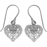 Boma Jewelry Sterling Silver Filigree Puffy Heart Earrings