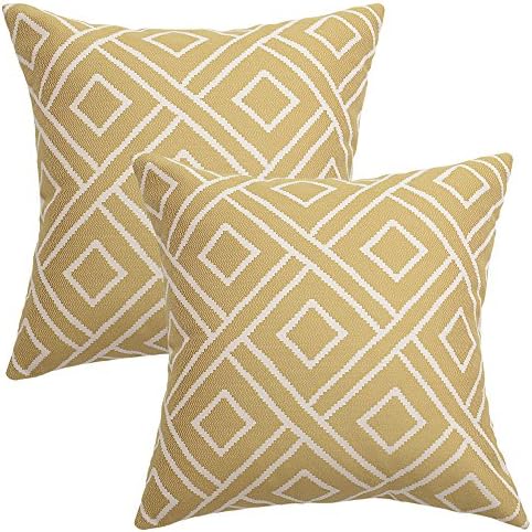 HOMFINER Gold Yellow Soft Solid Decorative Throw Pillow Cases Cushion Covers Woven Geometric Plaid Striped for Couch Bed Sofa 18 X 18 inches Set of 2