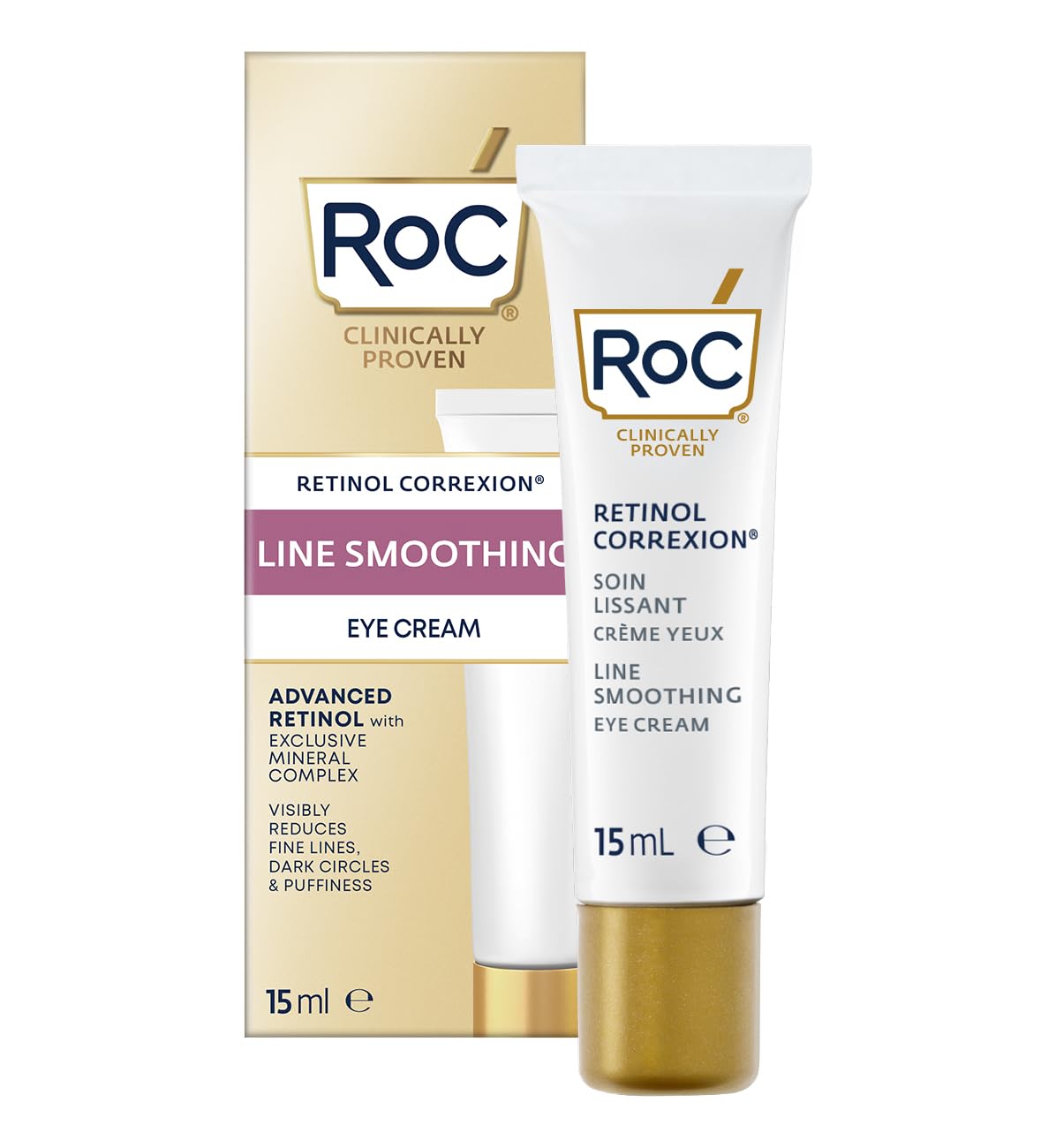 RoC Retinol Correxion Line Smoothing Eye Cream | For Wrinkles, Dark Circles & Puffy Eyes | 15 ml