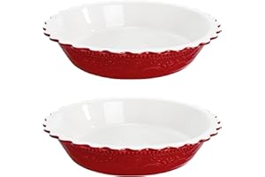 Hacaroa 2 Pack 11 Inches Ceramic Pie Pans for Baking, 55 Ounce Pie Dish, Round Deep Baking Dish Plates for Fruit Pies, Pumpki