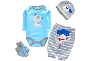 OYESY Reborn Baby Dolls Clothes Accessories Outfit for 17-23 Inch Reborn Newborn Baby Doll Boy Clothing Set 【Super Cute Puppy Pattern 4pcs Set Blue 】