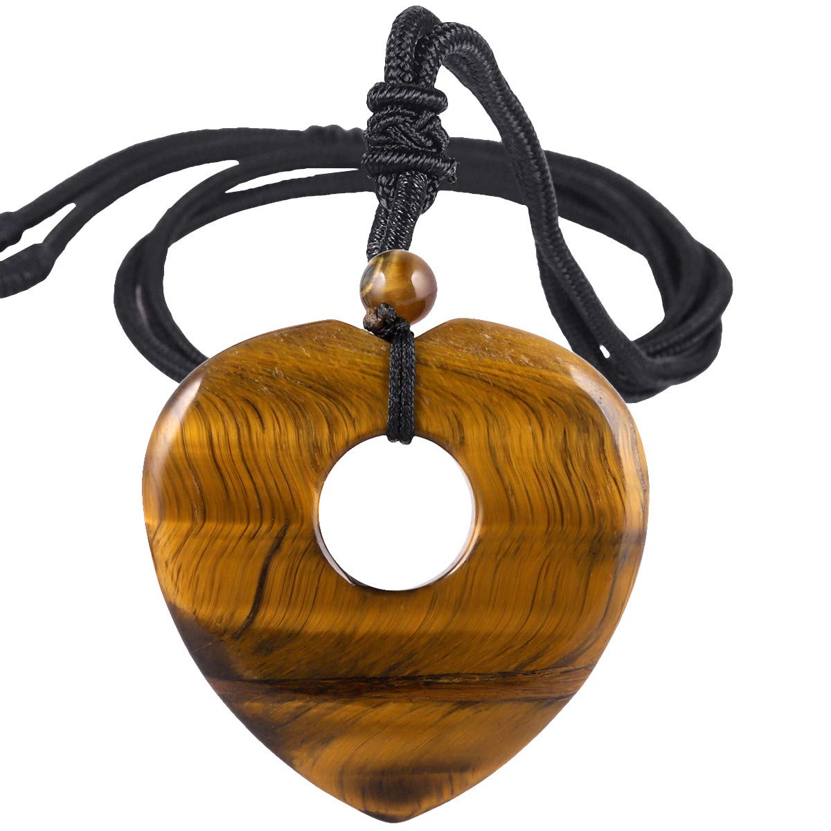 Nupuyai Healing Crystal Heart Pendant Necklace for Women, Natural Polished Stone Pendant with Adjustable Cord, 70cm Tiger's Eye — image 1