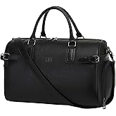 Vegan Leather Duffle Bag, LXY Travel Duffle Weekender Bag with Shoe Compartment, Duffel Overnight Gym Bags for Women Men Black