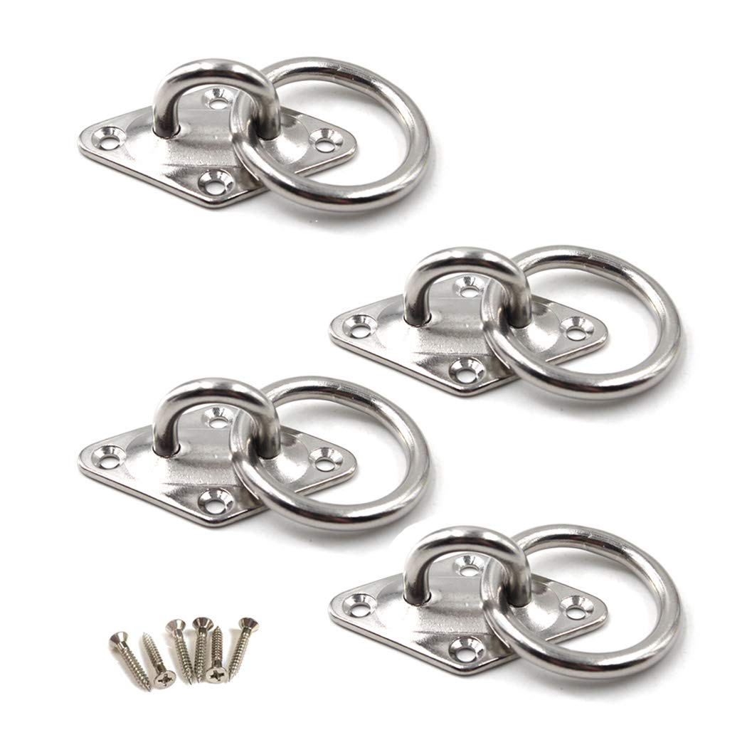 Flomore M6 Ceiling Hook Pad Eye Plate 304 Stainless Steel Wall Mount Hook Heavy Duty for Hanging (Pack of 4,Screws Included)