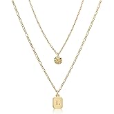 BONALUNA Gold Initial Necklaces for Women, Dainty New Octagon Pendant with A-Z Letter, Adjustable 2 Layered Chain Necklace - Personalized Monogram Layered Jewelry, Perfect for Gifts