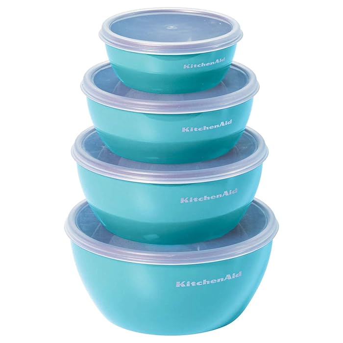KitchenAid Prep Bowls with Lids, Set of 4, Aqua Sky