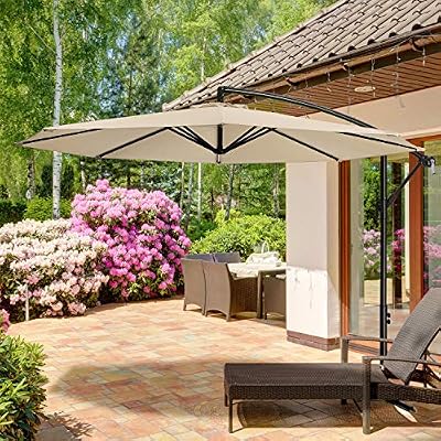 Amazon Com Meway 10ft Outdoor Umbrella Backyard Umbrella Deck Umbrella Cantilever Patio Umbrella With Crank Cross Base Easy To Instal 10ft Beige Garden Outdoor