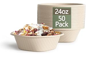 Homestockplus [50 Pack] 24 Oz Disposable Paper Bowls - Heavy Duty Disposable Bowls - Made from Natural Bagasse for Cereal, Rice, French Fries - Convenient and Compostable