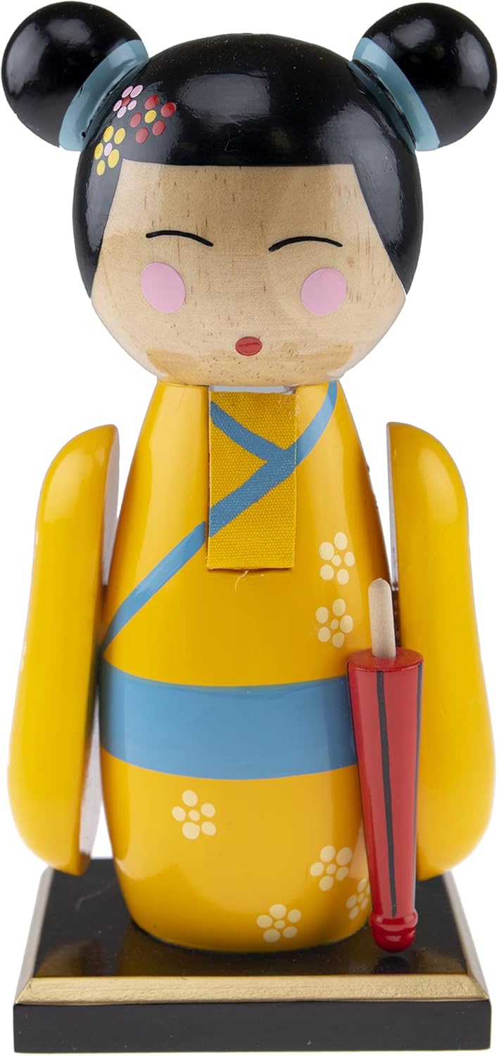 Nutcrackers - Clever Creations Yellow Kimono Doll 7 Inch Chubby Wooden Nutcracker, Festive Christmas Décor for Shelves and Tables