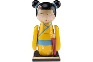 Clever Creations Yellow Kimono Doll 7 Inch Chubby Wooden Nutcracker, Festive Christmas Décor for Shelves and Tables