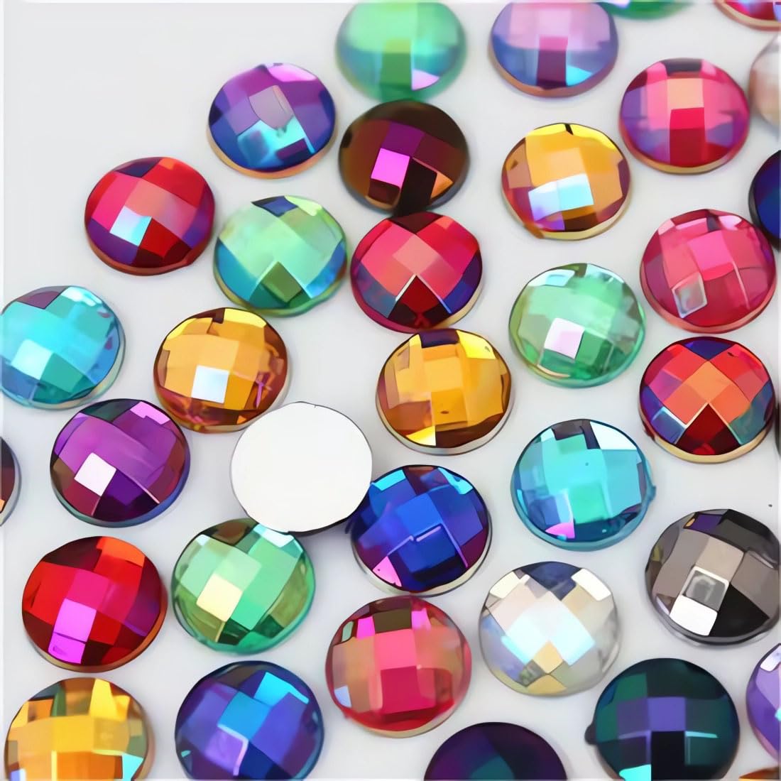 Photo 1 of 12mm 200pcs AB Colour Jewel Gems Round Flat Back Rhinestones, Reticulated Circle Gem Jewels for Crafts, Acrylic Gemstones for Crafting, Face Art Stones DIY, Costume Making Deco (Mixed AB)