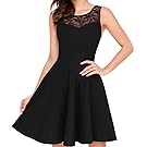 Newbely Women Sleeveless Lace Floral Round Neck Vintage Retro Cocktail Swing Dress