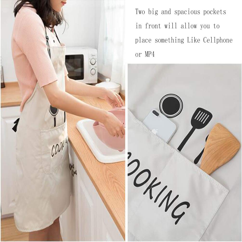 Leeotia Water Resistant and Oil-Proof Cooking or Baking Apron with 2 Pockets Great Gifts for Both Women and Man - White