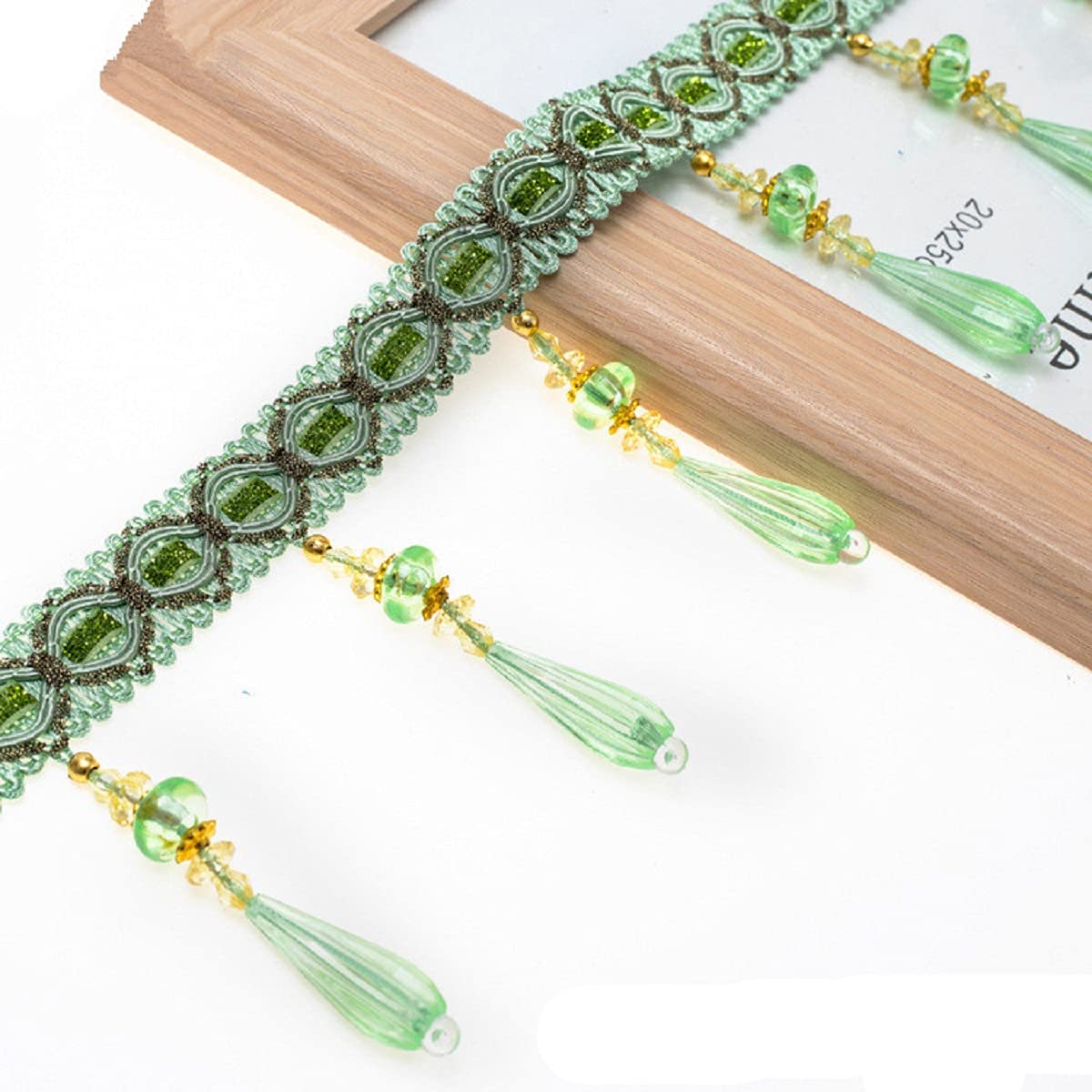 Yalulu 4 Yards Braided Hanging Beads Tassel Fringe Trimming Hanging Ball Trim Applique Fabric Ribbon Tape Band for Curtain Table Lampshades Wedding Decorated (Green)