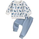 PENNSOY Toddler Baby Boys Easter Outfit 2PCS Sets Infant Boys Long Sleeve O Neck Letters Print Tops + Casual Pants Sets