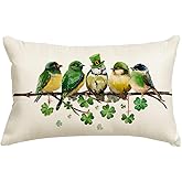 RABUSOFA St.Patricks Day Pillow Covers 12x20 Inch,Birds Shamrock St Patricks Day Decorations Holiday Spring Decorative Pillow Case Decor for Sofa Couch Green