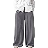 Arssm Mens Cotton Linen Pants Wide Leg Baggy Pants Elastic Waist Casual Summer Beach Palazzo Trousers