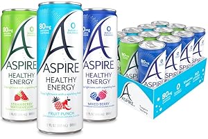 ASPIRE® The Fan Favorite Variety Pack, Healthy Energy Drink 80mg Natural Caffeine, Zero Sugar No Carbs Keto Friendly, 12 Pack Green Tea Sugar Free Drink Low Caffeine Zero Calorie