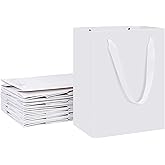 HUAPRINT 12 Pack Medium White Gift Bags,8x5x10 inch Paper Bags with Handles Bulk For Party Favors,Presents,Birthday, Weddings,Baby Showers,Business,Shopping