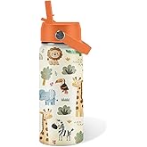xiiai 16oz Kids Wild Animal Water Bottle with Straw Lid, Stainless Steel Insulated Tumbler, Leakproof, BPA-Free, for Boys & Girls, Travel - Forest Friends Nature Lovers Birthday Gift Cup (1pc)
