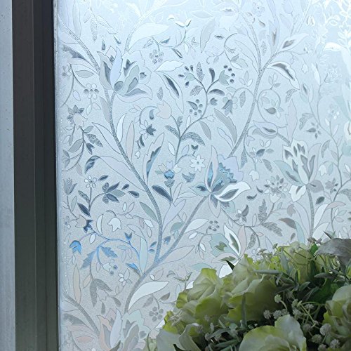 Leyden 24-by-72-Inch Cut Glass Tulips Pattern No-Glue 3D Static Decorative Glass Window Films