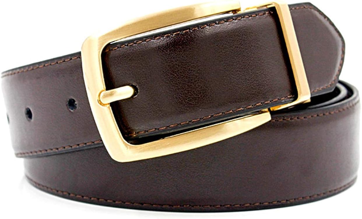 Men'S Leather Solid Brass DoubleSided Belt Men'S Reversible Buckle