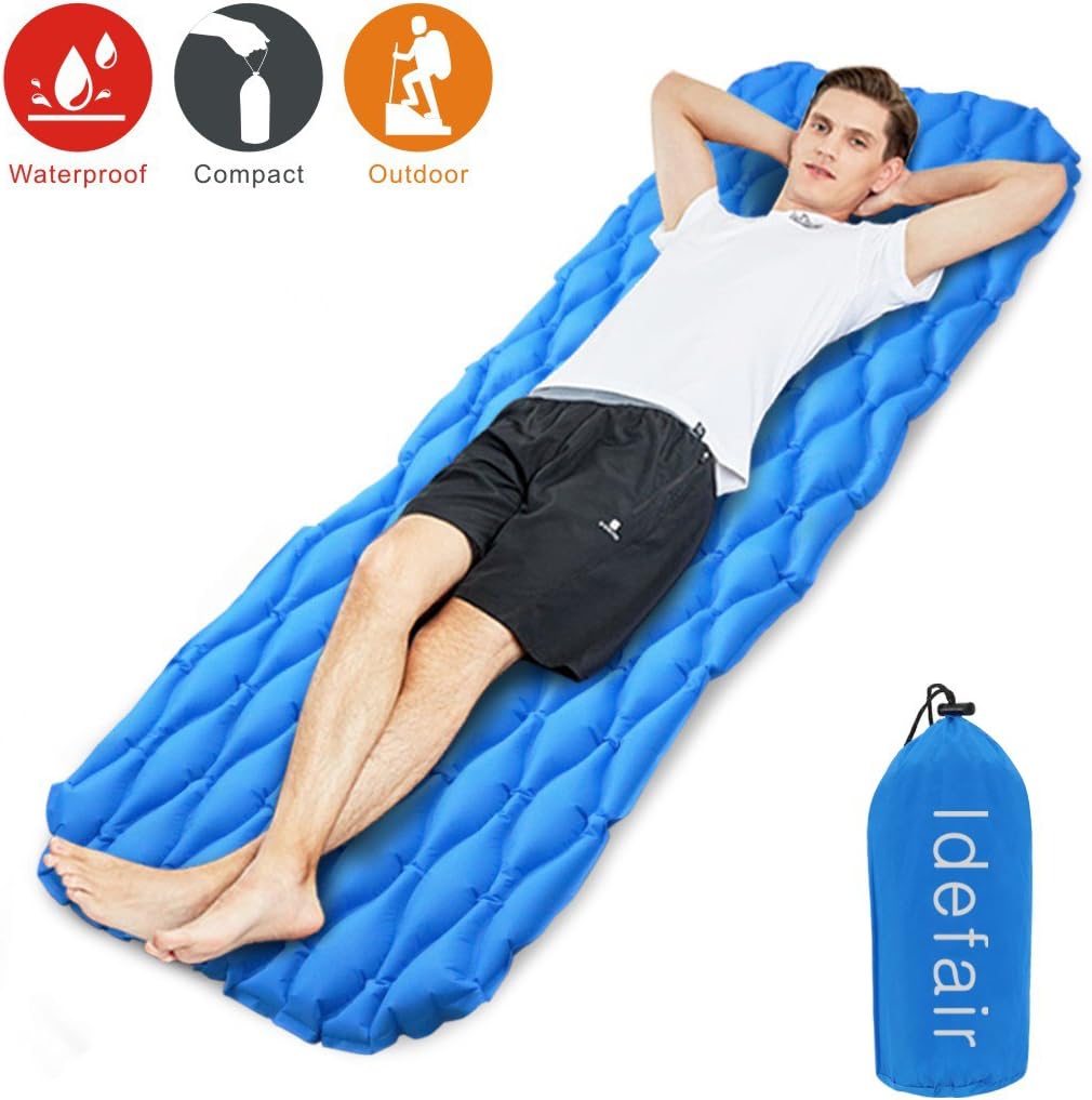Idefair Inflatable Sleeping Pad,Ultralight Camping Mats Mattress Waterproof Air Sleeping Mat for Home Tents Hiking Backpacking Camping Travelling Hammock Beach