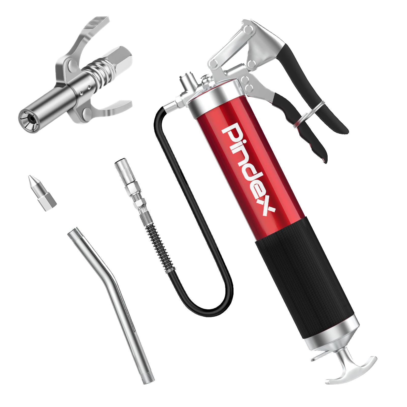 Pindex Grease Gun Set with Coupler, Manual Grease Gun Kit with 18in Flexible Hose for Cartridge 400g, for Excavator, Harvester, Automotive Motorrad, Farm Equipment, Loader, Crane, Road roller, Paver