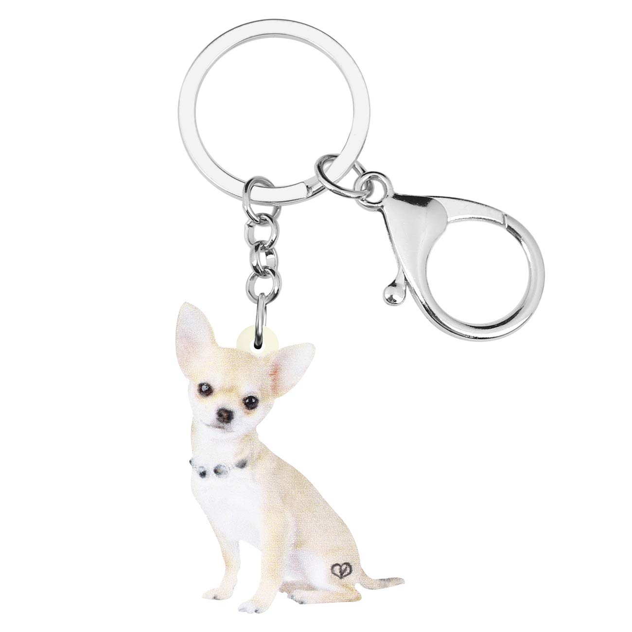 BONSNY Acrylic Cute Chihuahua Dog Keyring For Women Girl Pet Keychain Key Bag Charm Jewellery Gift (White)