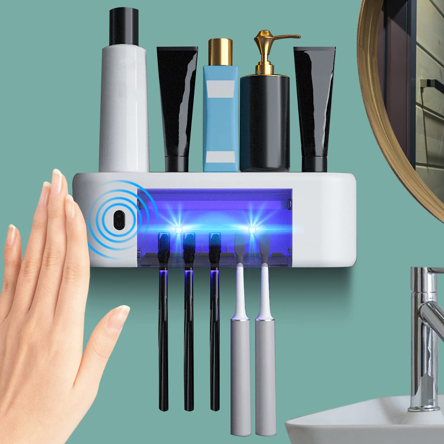 Photo 1 of Toothbrush Holder Wall Mount, Smart Infrared Auto Sensing Bathroom Accessories, Electric Toothpaste Dispenser Squeeze Wall Mounted Toothbrush Holders for Bathrooms for Adults and Kids (White)