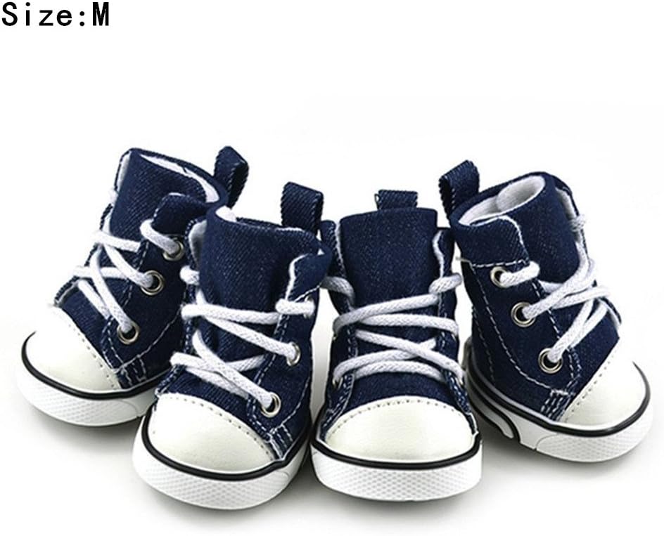 Totoo 4 Pcs Anti Slip Cavas Pet Dog Cat Shoes Paw Protectors Breathable Dog Cat Boots Protective Rain Boots, Blue