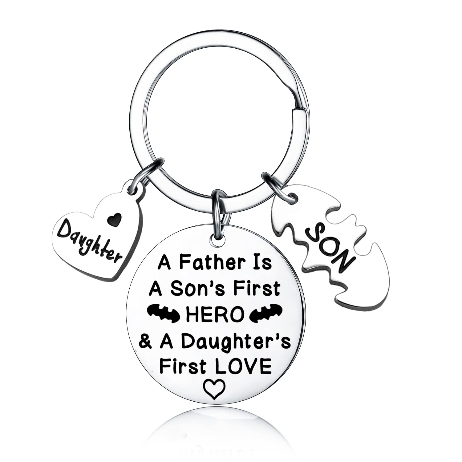 Ghloyza Dad Keyring - Father's Day Gift From Daughter Son - First Hero Daddy Papa Birthday Present - Best Dad Ever Key Chain (Silver)