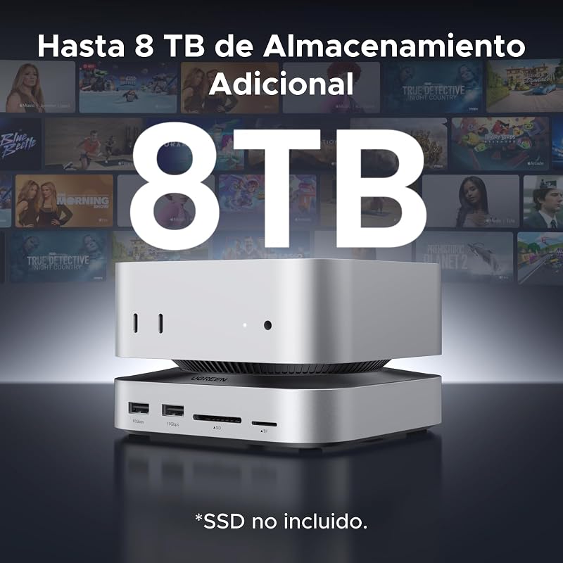 Docking Station Compatível com Mac Mini M4 e M4 Pro Dock Station Hub USB C 10 em 1 com M.2 NVME SSD Case TF SD Card Reader 7 portas USB 10Gbps 5Gbps