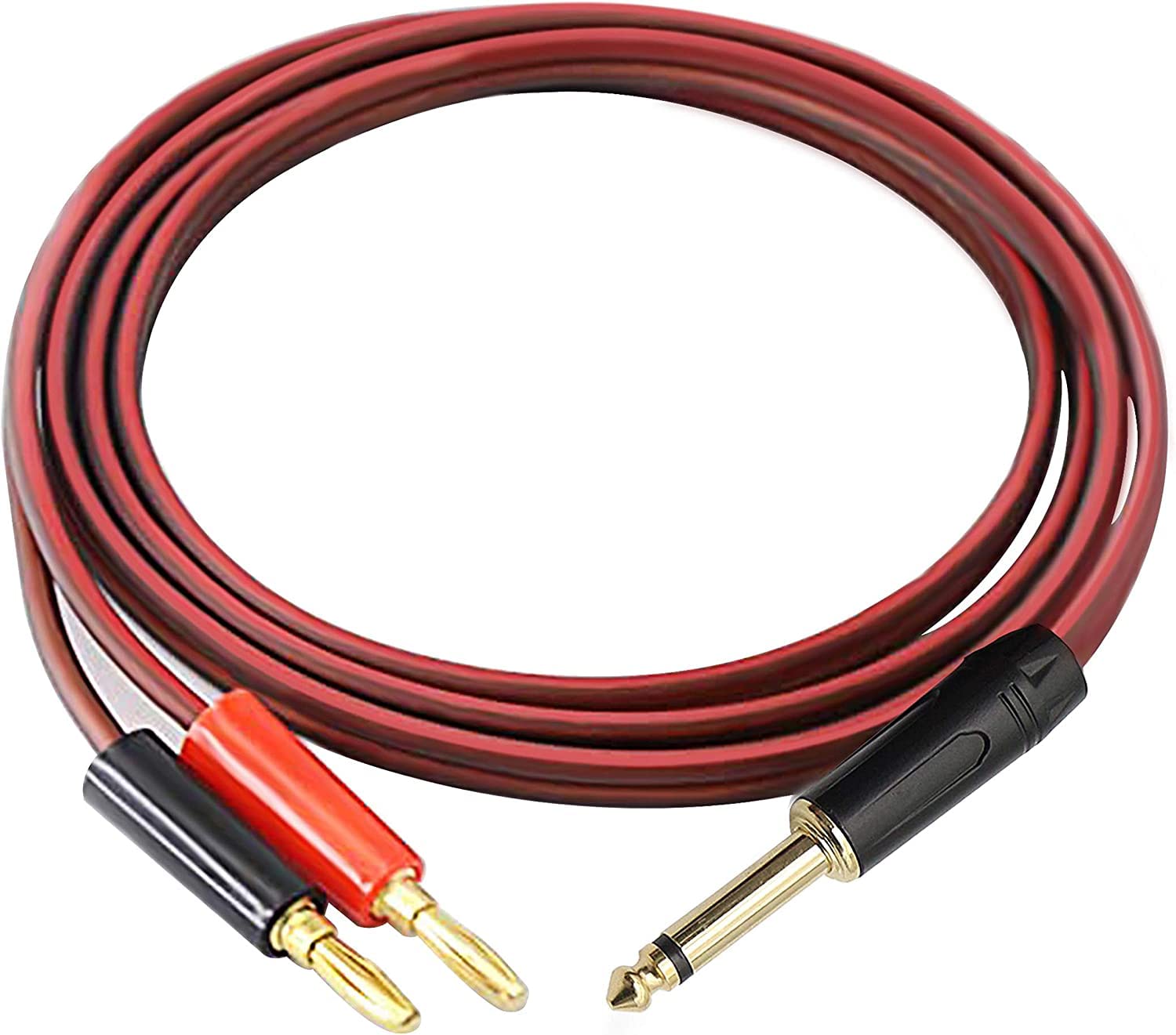 XMSJSIY 6.35mm TS Phono to Banana Plug Speaker Audio Cable,Gold-Plated 1/4 TS Jack Male to Dual Banana Plugs OFC HiFi Speaker Wire for DJ Application, Mixer, Headphone - 2M / 6.56FT