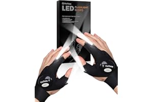 ThxToms LED Flashlight Gloves,Stocking Stuffers Gifts for Men Dad Him, Christmas Birthday Gifts for Men Adults Boyfriend, Cool Gadget Finger Lights for Fishing,Repairing Camping, 1 Pair Black