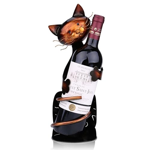 Tooarts Cat Wine Bottle Holder, Free Standing Wine Rack Metal Sculpture Crafts, Collectible Animal Figurines Home Decorations, Interior Kitchen Bar Decorations Gift for Cat Lovers and Wine Lovers