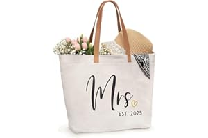 ELEGANTPARK Mrs Bag Mrs Gifts 2025 Bride Gifts Bride Tote Bag Wedding Bridal Shower Bachelorette Party Honeymoon Large Travel Canvas Totes with Zipper