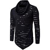 COTTORY Men's Pure Colour Hipster Hiphop Thumb Hole Design Hem Heaps Collar Long Sleeve T-Shirt