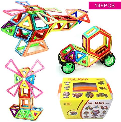 Uni-MAG 149 Pieces Set Magnetic Building Blocks, 2nd Generation Magnet Construction Toy for Kids, Educational Magnetic Building Tiles, 2D &amp; 3D Building Tiles Construction Stacking Toys