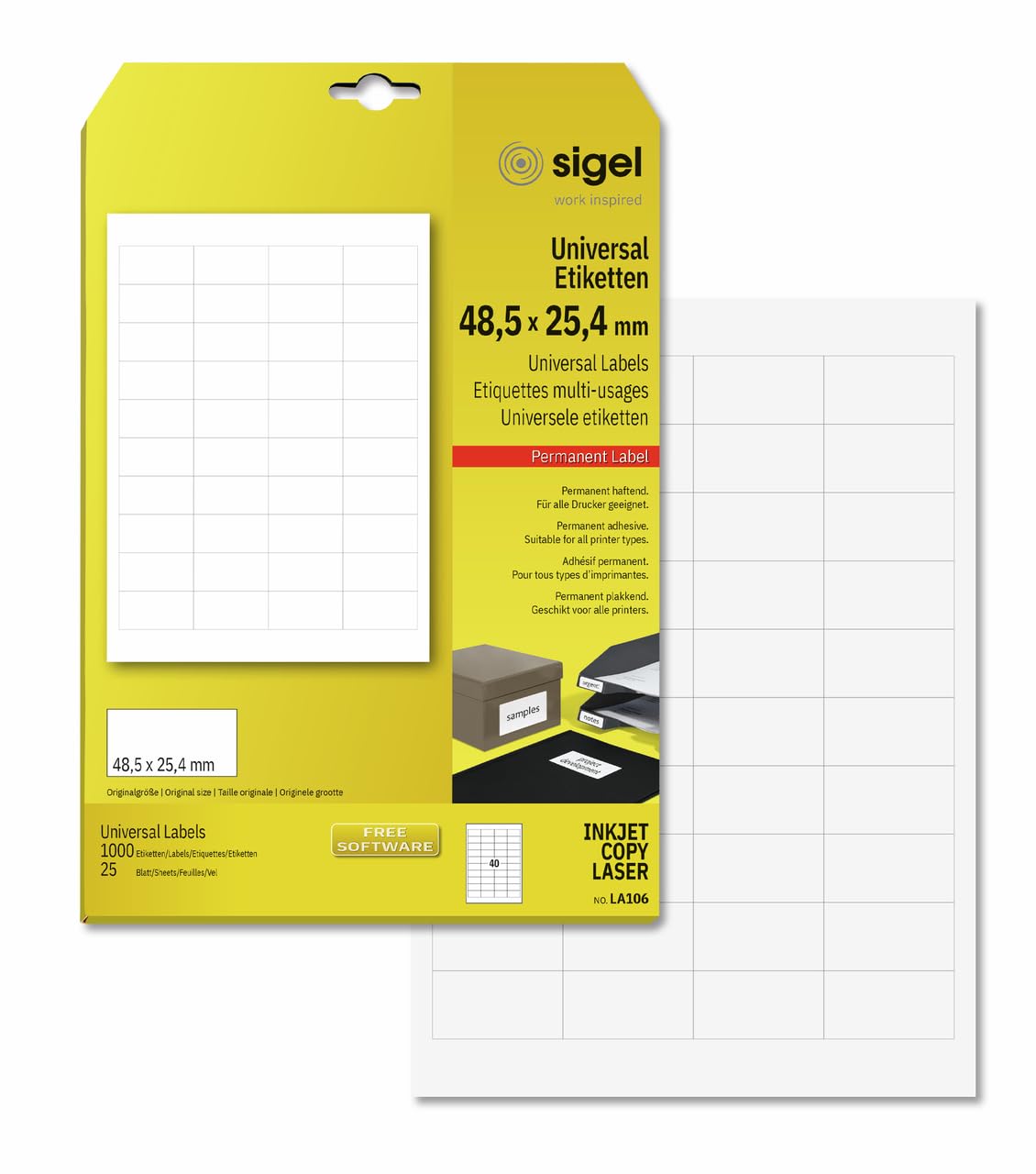 SIGEL LA106 Universal Permanent Labels, White, 4.85 x 2.54 cm, 100 lbl equal to 25 sheets, White