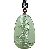 Quan Yin Buddha Necklace Green Jade Guan Yin Goddess Pendant Lucky Chain Amulet Feng Shui Jewelry Gift for Women Men