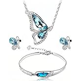 la luen Butterfly Jewelry Set,Blue Butterfly Necklace Bracelet Earrings for Women