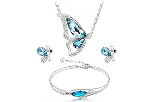 Butterfly Necklace Earrings Bracelet,la luen 3 Pcs Girls' jewelry set