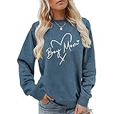 Nevfiro Boy Mom Sweatshirt For Women Mama Long Sleeve Heart Printed Pullover Tops Casual Crewneck Sweatshirts