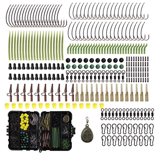 Shaddock 296 TLG Karpfen Angelzubehör Set mit Wirbel Perlen Karpfenhaken Anti-Tangle-Ärmeln Clips Hühneraugen Aligner…